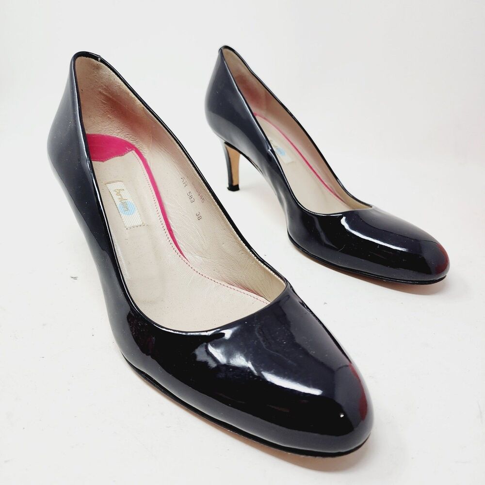 Boden Navy Patent Leather Pumps Round Toe Slip On Dress Heels Womens Size EUR 38